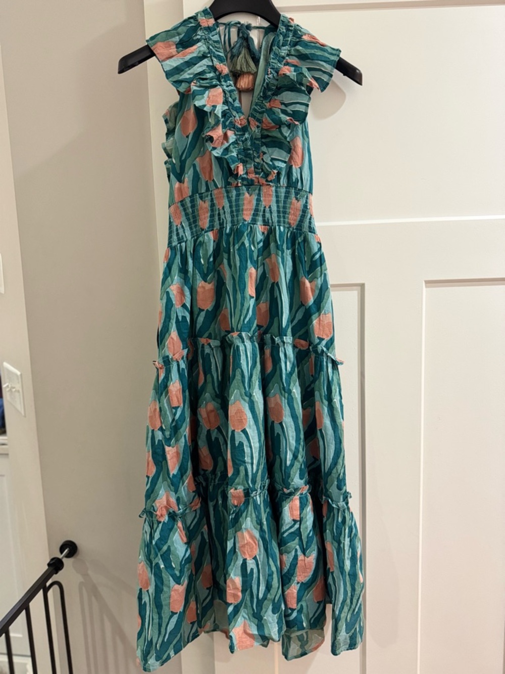 Teal & Pink Floral Ruffle Midi Dress - Picture 6 of 9